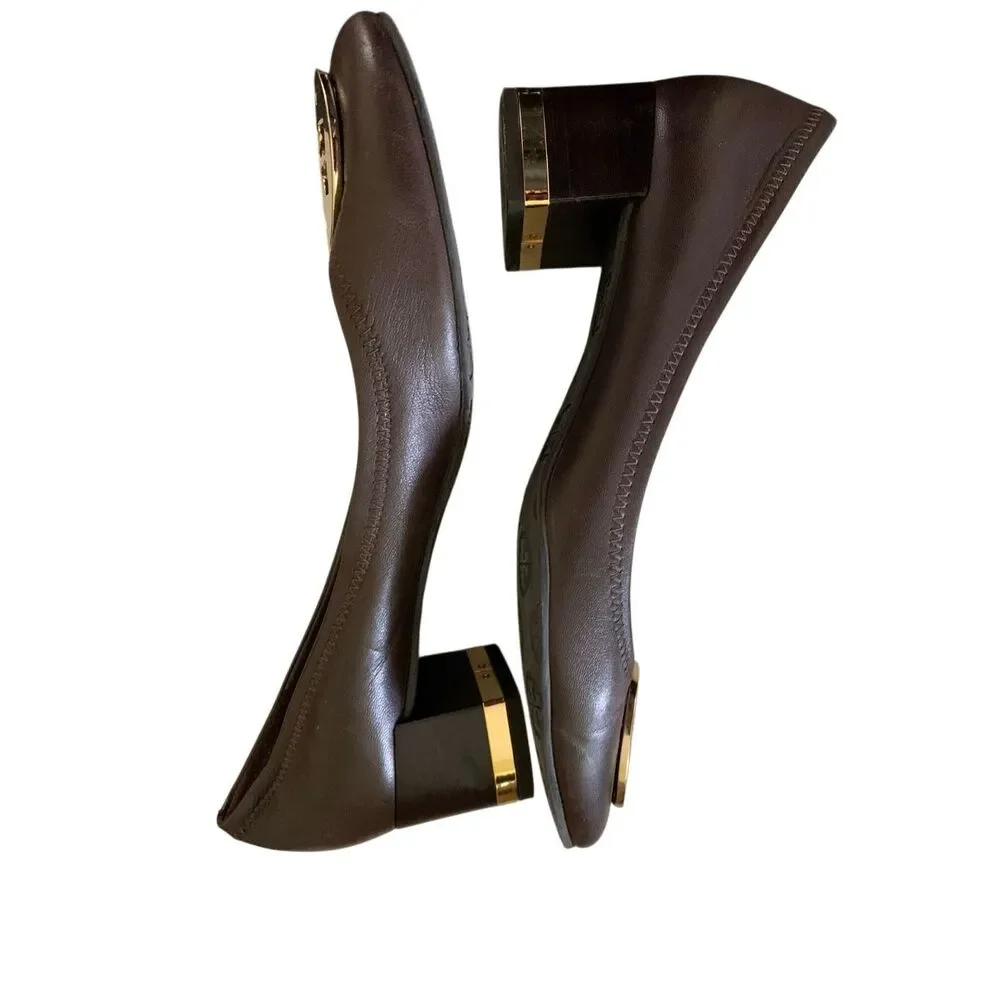 Tory Burch block heel wedges leather brown women's size 9